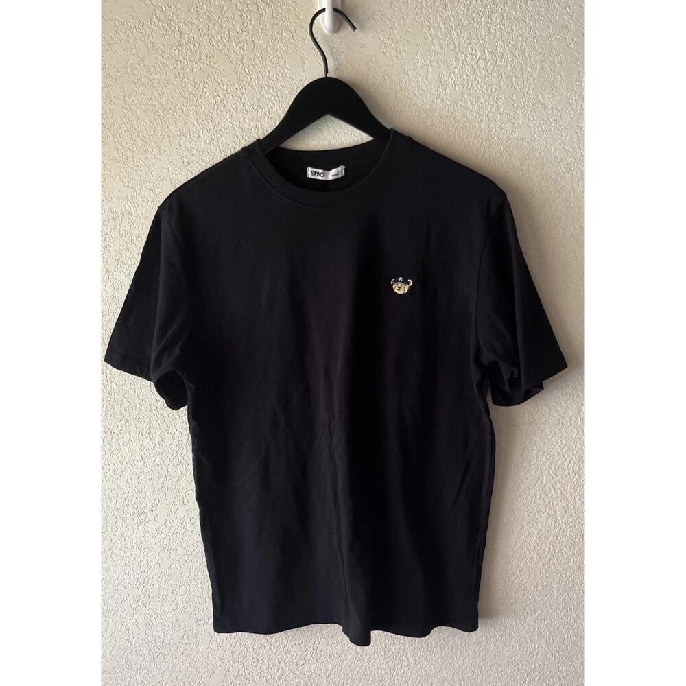 SPAO Shirt Tee Size Large Black Embroidered Bear